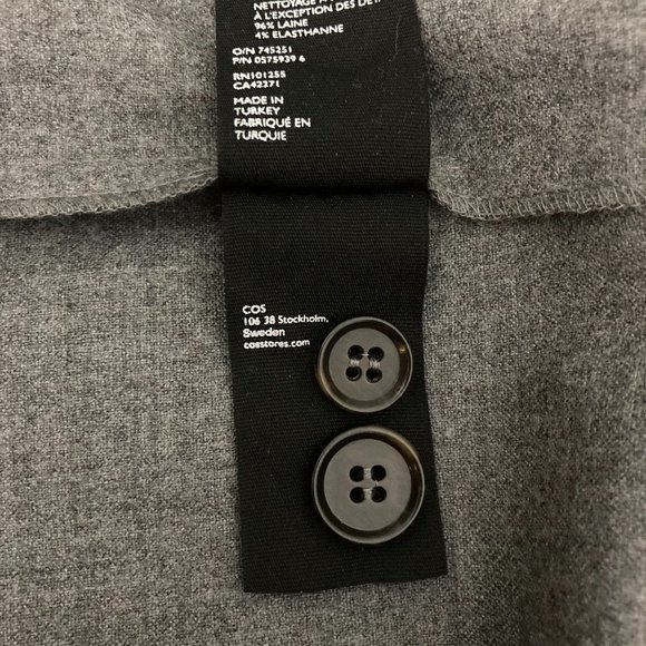 COS Lightweight Wool Shirt Jacket Size 4 Grey Button Up Collarless Shacket - Picture 9 of 9